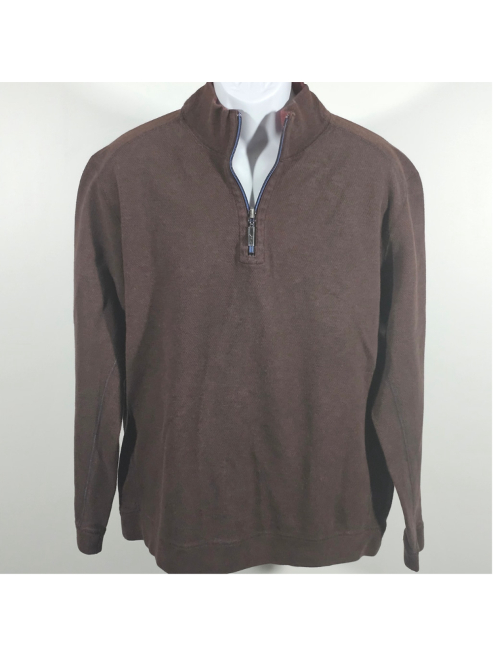 Tommy Bahama Men Large Brown 1/4 Zip Pullover Cotton Coastal Preppy NWOT